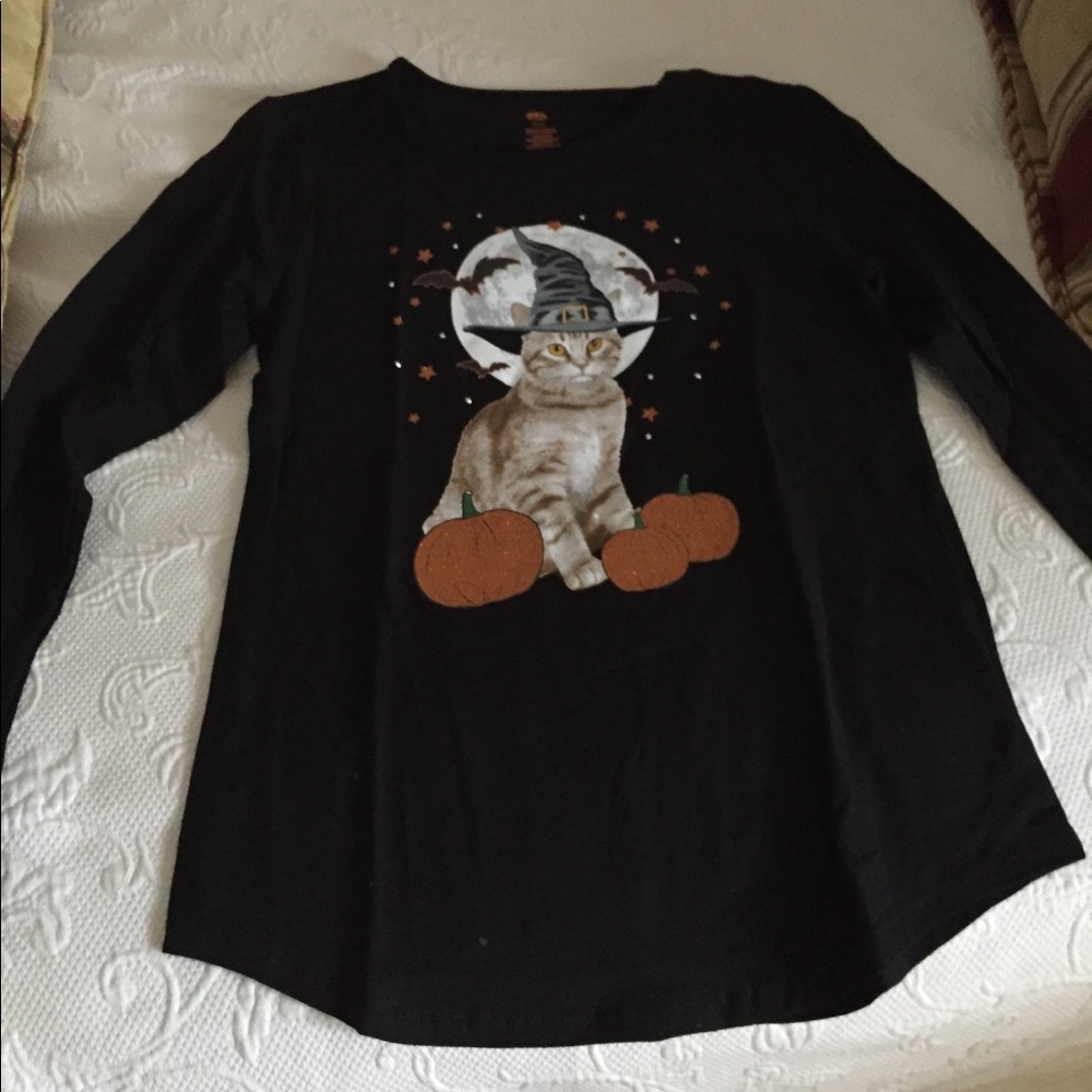 Halloween cat black long sleeve t-short